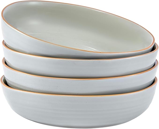 Bico Light Sage Green 45oz Stoneware Pasta Bowls Set, Set of 4, Microwave and Dishwasher Safe, for Spaghetti, Pasta, Soup