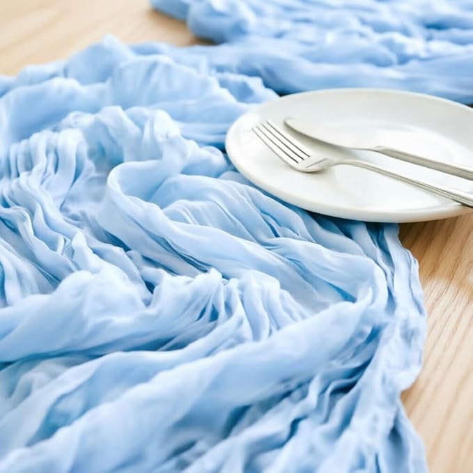 Baby Blue Cheesecloth Table Runner 160 Inches 14 Ft Gauze Table Runner | Summer - Image 4