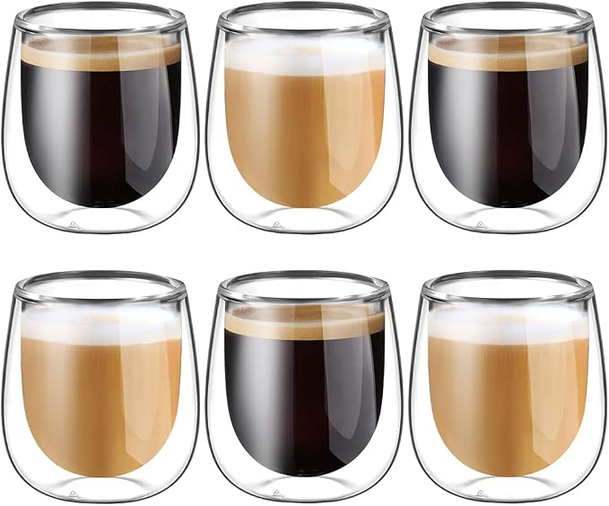 glastal Espresso Cups Set of 6, Double Walled Glass Coffee Cups 4oz by glastal