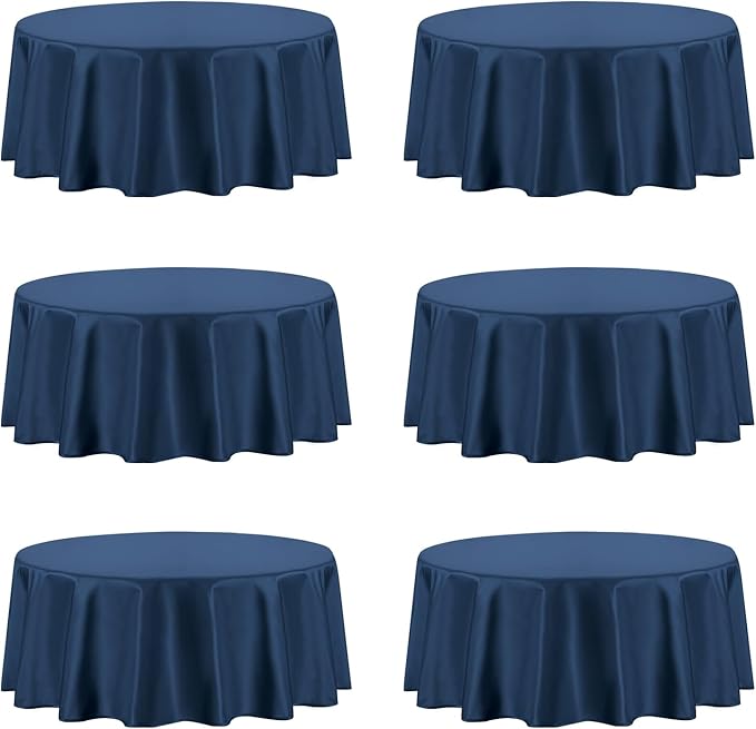 PureFit 6 Pack Round Navy Blue Table Cloths 90 Inch for Round Tables, Stain and Wrinkle Resistant Table Linens for Home Use, Wedding, Party, Banquet and Camping