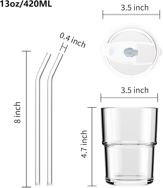 13oz Glass Tumbler with Straw and Lid Sealed, Carry On Reusable Iced Coffee Cups - Image 3