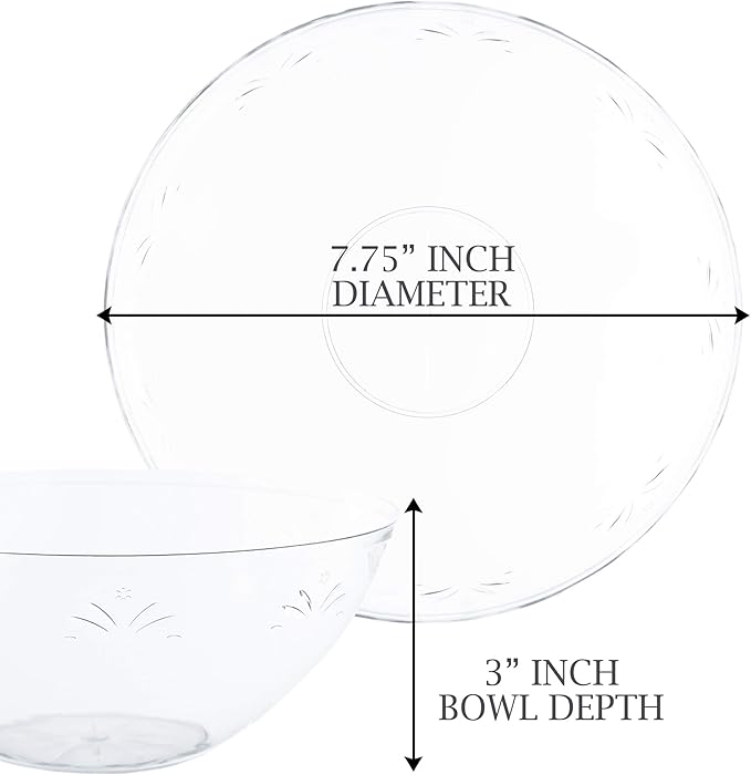 PLASTICPRO Disposable Round Serving Bowls, Party Snack or Salad Bowl, Small, Plastic Crystal Clear Pack of 8