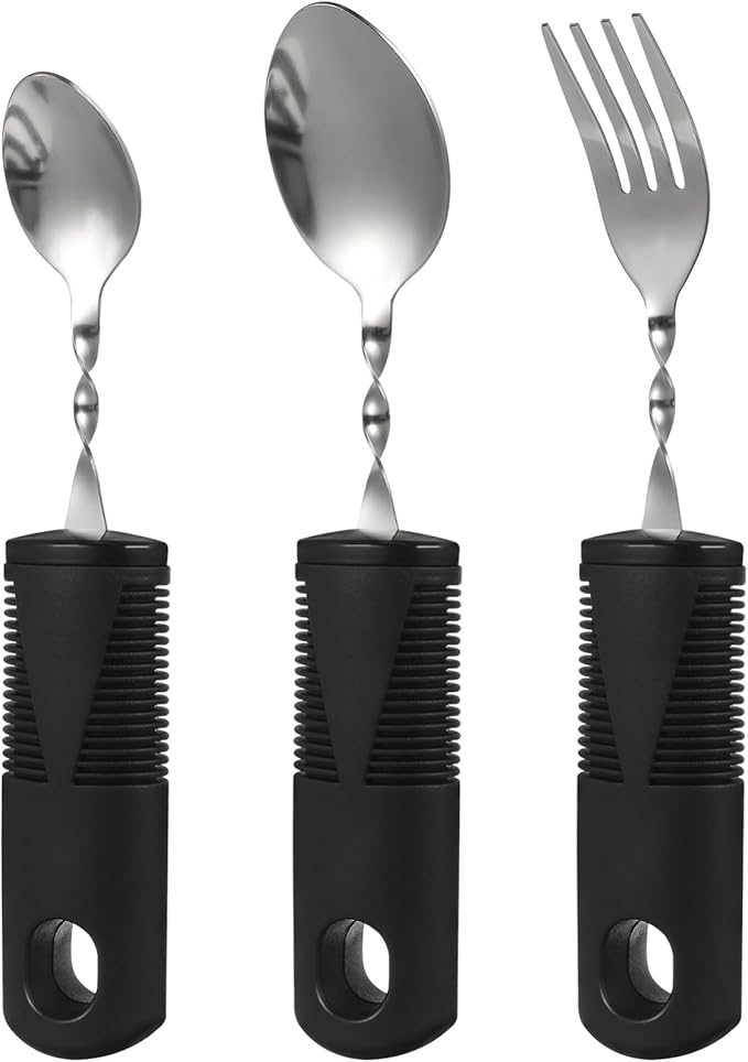 VOSAREA 3pcs Bendable Stainless Steel Cutlery Set Soft Grip Handles Adaptive Utensils for Elderly and Disabled Users Weighted Forks and Spoons for Tremors and Rehabilitation
