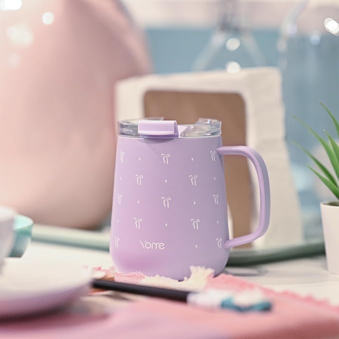 YOME 10oz Bow Light Purple Insulated Coffee Mug - Image 4