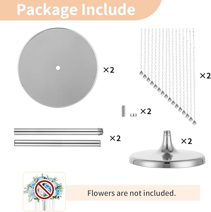Nuptio 2 Pcs 27.6inch Tall Wedding Centerpieces Silver Vases Crystal Flower Vase Metal Flowers Stand for Party Tables Decorations - Elegant Bulk Weddings Decoration Table Chandelier Centerpiece stands