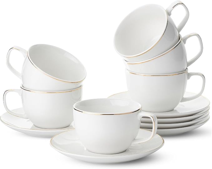 BTaT- Cappuccino Cups with Saucers 6 oz, Dishwasher Safe, Au Lait, Flat White by BrewToATea