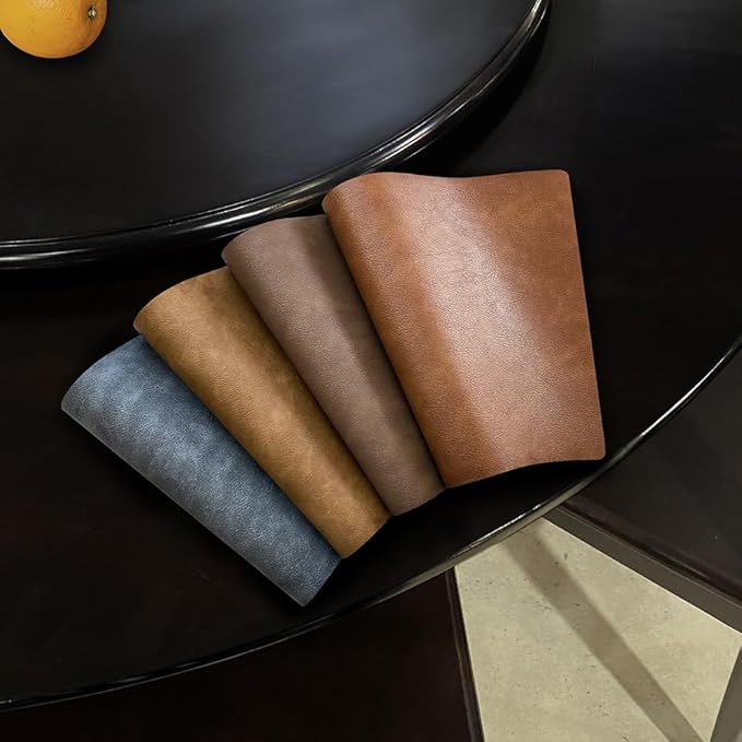 Leather Round Table Washable Placemats, Thick Faux Leather Heat Resistant Wedge Table Placemat, Waterproof Non-Slip Easy to Clean Place mat for Kitchen Coffee Dining Room Table Set of 9