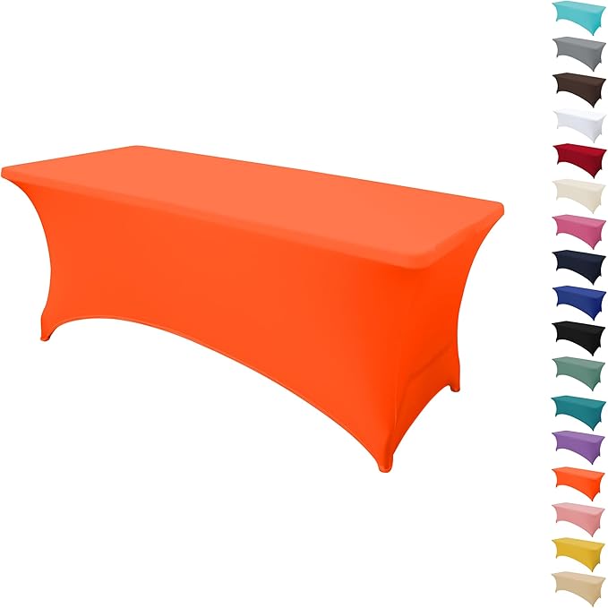 4FT Table Cloth for Rectangular Fitted Events Stretch Orange Table Covers Washable Spandex Tablecloth Protector for Party, Wedding, Cocktail, Banquet, Festival