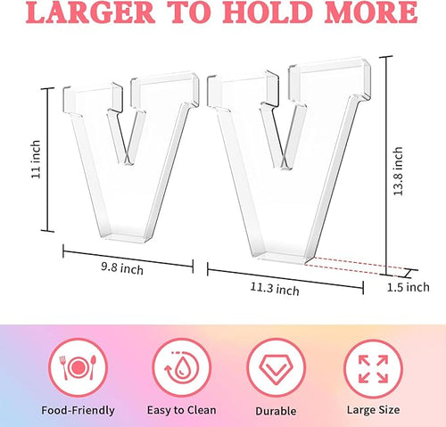13.8" Acrylic Letter Charcuterie Tray, Charcuterie Letters Fillable Box for Food, Reusable Serving Cake Candy Dish Display Tray for Birthday Anniversary Party Decoration (Letter V)