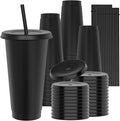 24 oz Plastic Cups With Lids and Straws, Sturdy & Food-Safe Iced Coffee Cups by Unknown