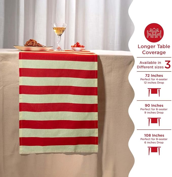 Folkulture Fall Table Runner 90 Inches Long| Red & White Horizontal Striped | - Image 6