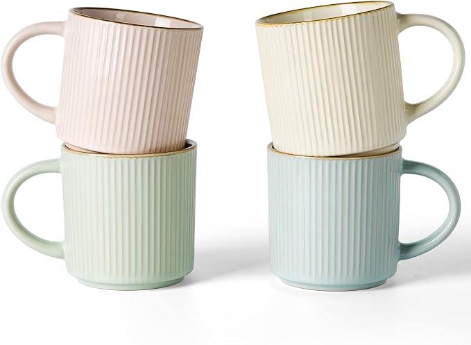 ffamiware Star Coffee Mug Set for 4, Handcrafted 12 oz Ceramic Stoneware Mugs by Famiware