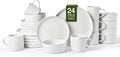 Famiware Nebula Dinnerware Sets with Mugs, Service for 6 (24 Pieces), Fine Stoneware Plates and Bowls Sets, Microwave and Dishwasher Safe Dishes Set, White