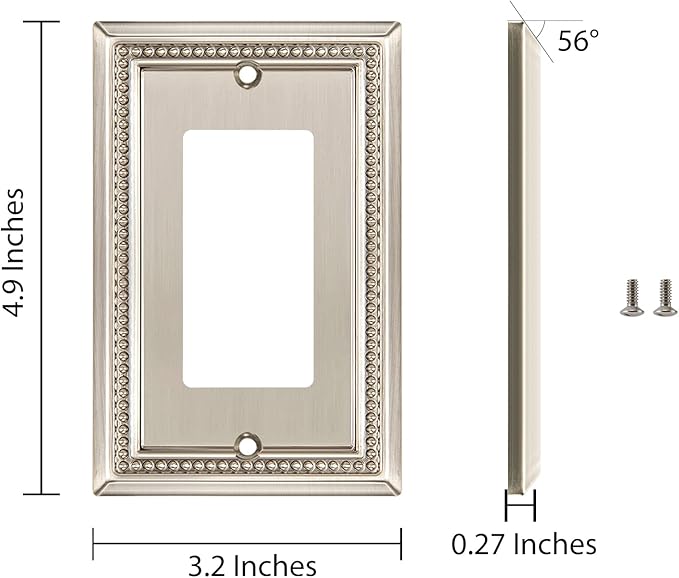 Henne Bery Sunken Pearls Heavy Duty Decorative Wall Plate Switch Plate Outlet Cover (Single Decorator, 2 Pack, Satin Nickel)