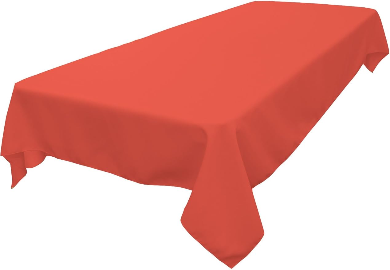 LA Linen Polyester Poplin Washable Rectangular Tablecloth, Stain and Wrinkle Resistant Table Cover 60x84, Fabric Table Cloth for Dinning, Kitchen, Party, Holiday 60 by 84-Inch, Coral