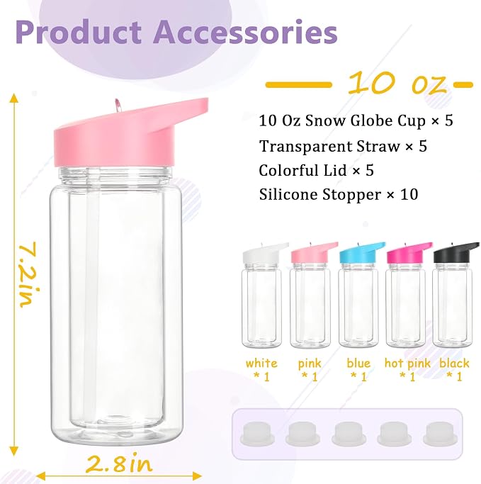 5 Pack 10 Oz Plastic Snow Globe Tumbler - Image 6