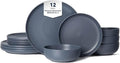 12-Piece Matte Blue Dinnerware Set,Stoneware Dinnerware for 4, Microwave & Dishwasher Safe, Stackable Design for Kitchen and Dining - Plates and Bowls