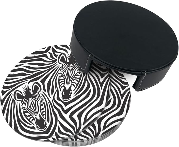 6 Pcs Zebra Couple Leather Coasters - Image 4
