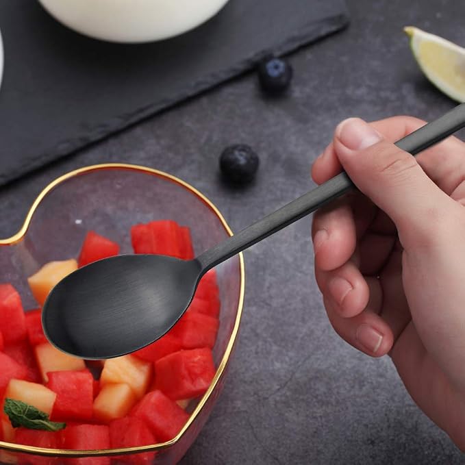 IQCWOOD Korean Soup Spoon Stainless Steel, 8.5 Inch 8-Piece Black | Long Handle - Image 6