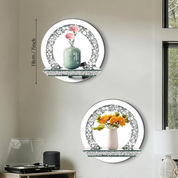 Pibeyer Mirrored Candle Sconces with Acrylic Diamond, Crushed Diamond Wall Candle Holders, Home Décor
