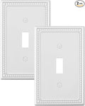 2-Pack Single Toggle Light Switch Cover Plate, Pearls Decorative Switch Plate Covers, Pure White 1 Gang Metal Wall Plate, Corrosion Resistant
