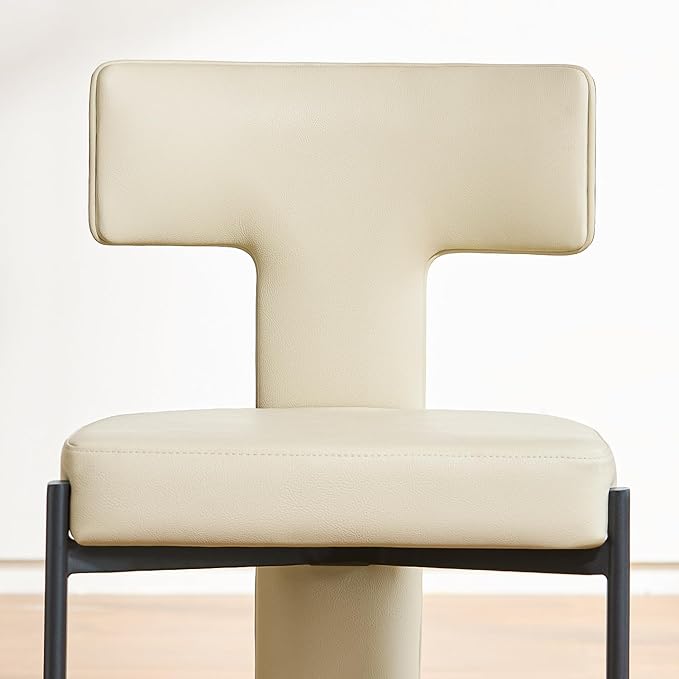 Beige Dining Chairs Set of 4,Faux Leather Dining Chairs with Soft Cushion,Comfortable Upholstered Armless Dining Room Chairs with Curved Plywood Back