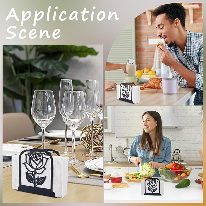 CRASPIRE Flower Standing Napkin Holder Black Metal Napkins Holders Retro Rose - Image 5