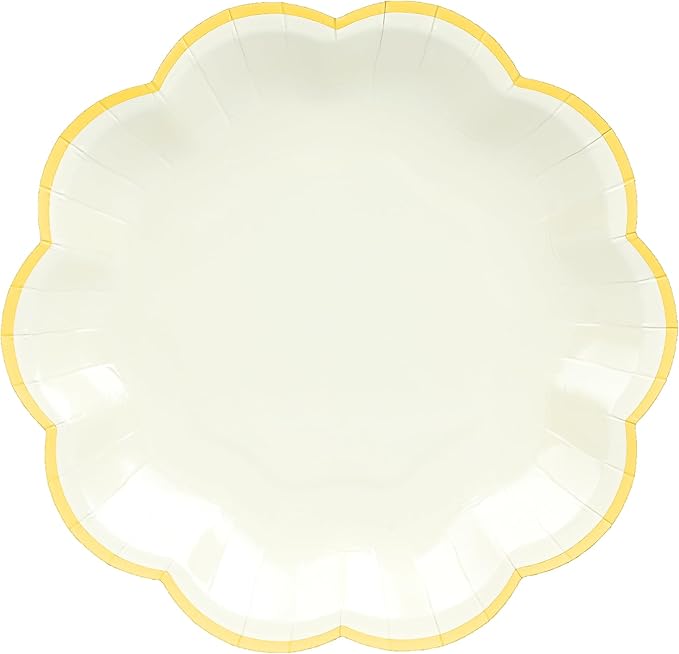 24 Pcs Beige Party Plates Cream Dessert Paper Plates 7inch Gold Foil Scalloped Edge Disposable Cake Plates for Birthday Bridal Baby Shower Wedding Party Supplies