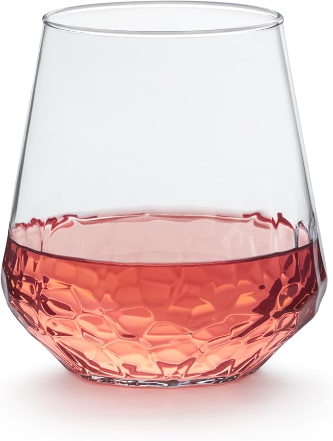 Libbey Hammered Stemless Wine Glasses Set of 8, 17-ounce, Dishwasher-Safe, Chiseled Textured Glassware Set, All Purpose Wine Glasses for Everyday Use