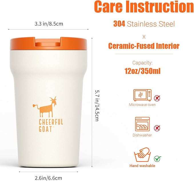 CHEERFUL GOAT Ceramic Lined Coffee Travel Mug – Stainless Steel Travel Coffee - Image 2