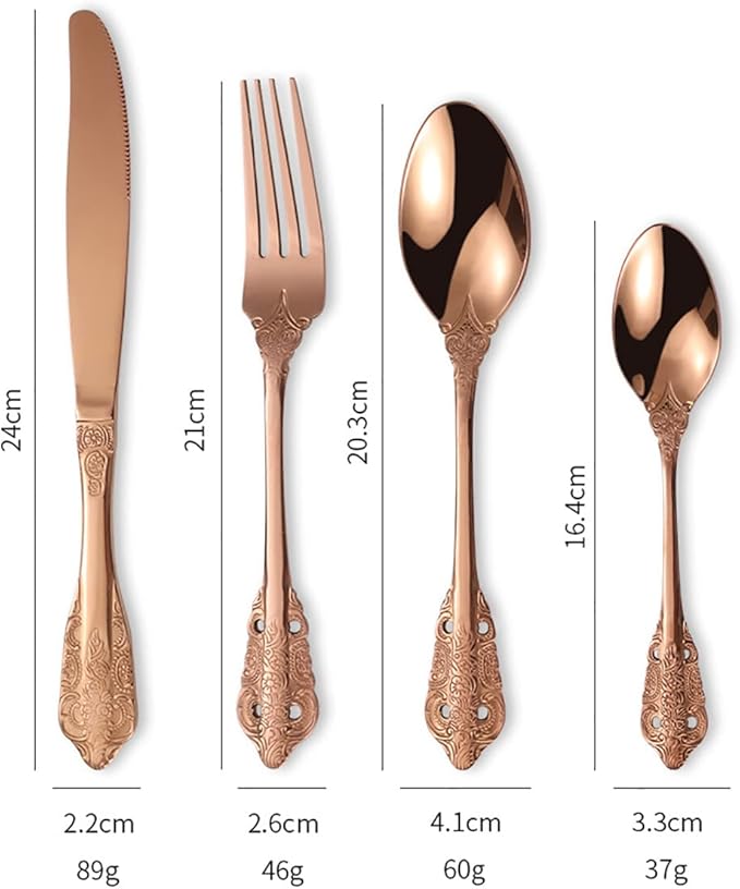 Vintage Rose Gold Silverware Flatware Set for 16, European Classic Style 64 Pieces Stainless Steel Tableware Cutlery Set,Fine Kitchen Utensils for Wedding Restaurant Hotel Christmas