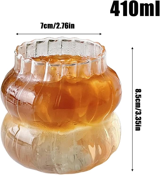 MANMAOHE 14 Oz Ribbed Glass Cups Set of 2 Creative Wavy Drinking Glasses - Image 5