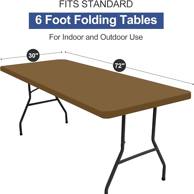 homing 2 Pack Rectangle Table Cloth, Elastic Fitted Fabric Tablecloth Fits for 6 Foot Folding Tables, Washable Table Cover for Picnic, Camping, Indoor & Outdoor (Brown, 30" x 72")