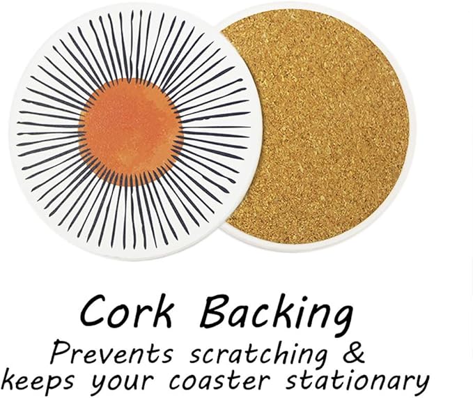AD Set of 6 Coasters for Drinks Absorbing Round Ceramic Stone Coaster with Cork Base Tabletop Protection Mat for Mugs and Cups,Office,Kitchen (Colorful Series)