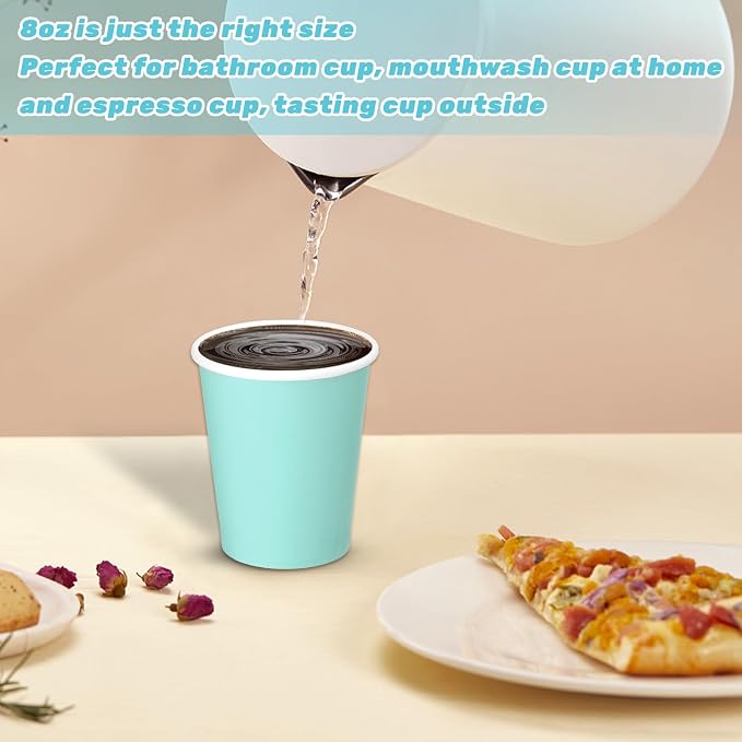 50 Pack 8 oz Disposable Paper Cups, Paper Coffee Cups-Light Blue | Beverage Cups - Image 4
