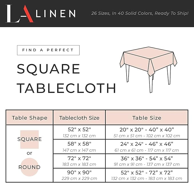 LA Linen Polyester Poplin Washable Square Tablecloth, Stain and Wrinkle Resistant Table Cover 72x72, Fabric Table Cloth for Dinning, Kitchen, Party, Holiday 72 by 72-Inch, Purple