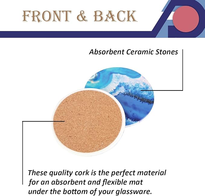 4-Piece Round Absorbent Ceramic Coaster Set with Cork Base – Durable Drink Coasters for Mugs, Cups, and Tabletop Protection (Starry Night Cat)