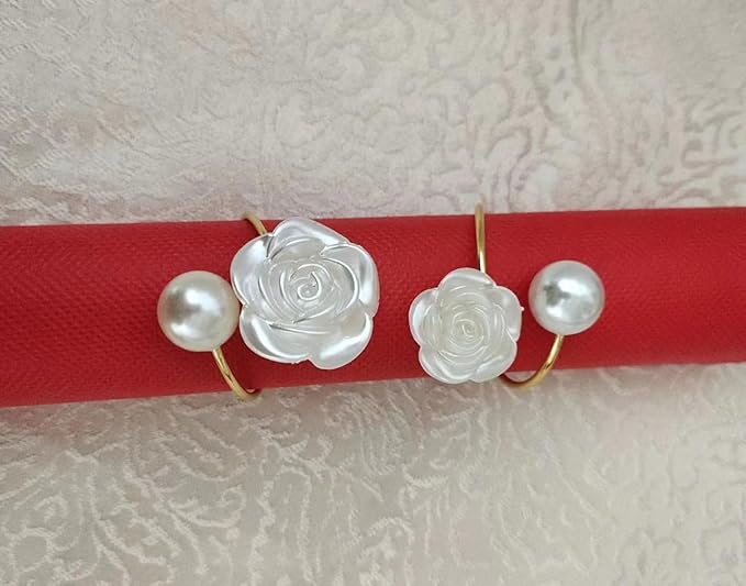 12Pcs Napkin Rings Pearl Napkin Holder Rose Napkin Buckles for Wedding Banquet Home Party Kitchen Decor Festival Dinning Table Decor