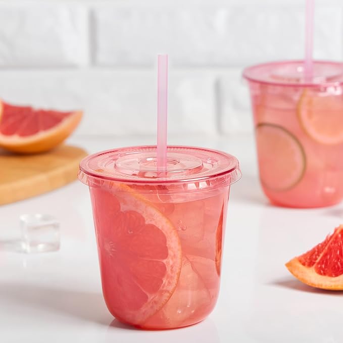 100 Sets - 12oz Pink Plastic Cups - Image 4