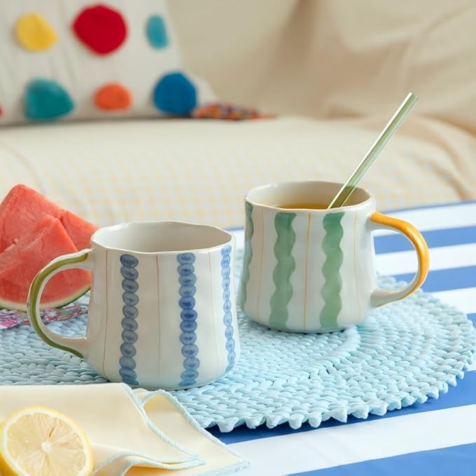Striped Ceramic Coffee Mug Set of 2 by DelightsGalore