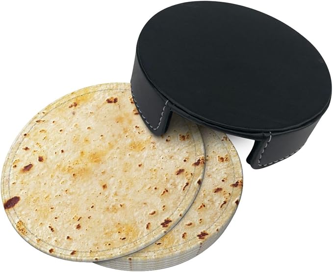 Tortilla Coasters for Drinks Set of 6, Round Leather Coaster - Image 9