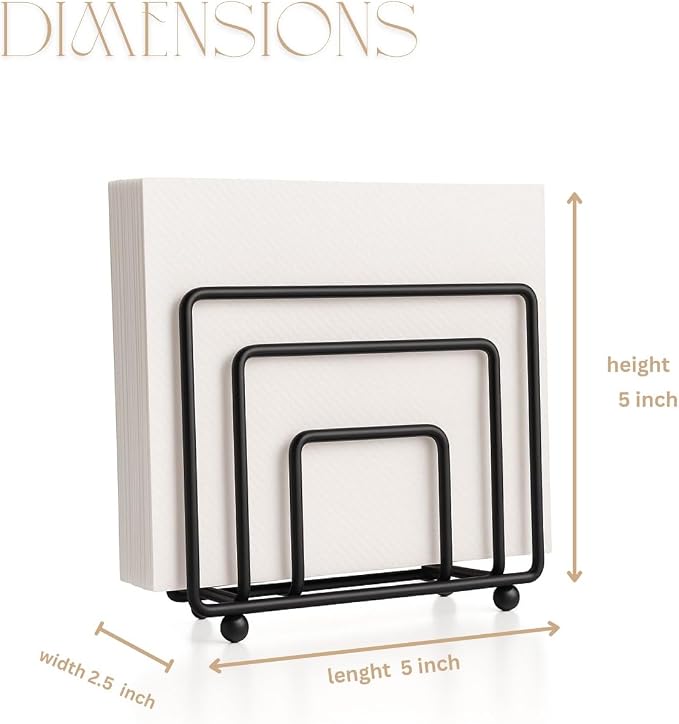 Napkin Holder for Table Countertop, Modern Decorative Sturdy Iron Black Metal - Image 2