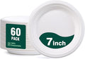 DaYammi 100% Compostable Paper Plates 7 Inch, 60-Pack Heavy Duty Paper Plates Bulk,Biodegradable Bagasse,Eco-Friendly Disposable Dessert Plate for BBQ,Picnic,Party (BPI Certified,Microwaveable)