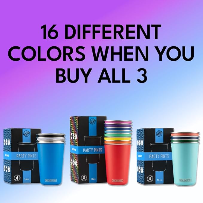 Real Deal Steel Rainbow Cups 16 oz Pint Cups, Stackable Tumblerrs, Eco Friendly - Image 2