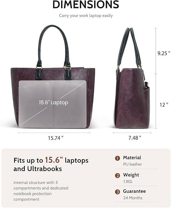 Laptop Tote Bag for Women, Leather Work Tote - Image 6