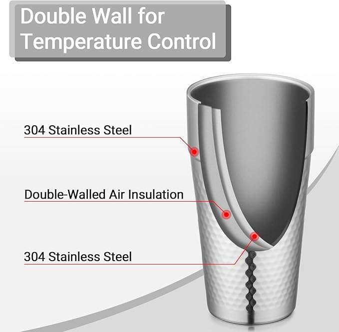 Beasea Stainless Steel Cups 19 oz, 6 Pack Large 18.6oz 550ml Stainless Steel Tumbler Stackable Double Wall Insulated Metal Drinking Glasses for Home Restaurant Office Party Camping