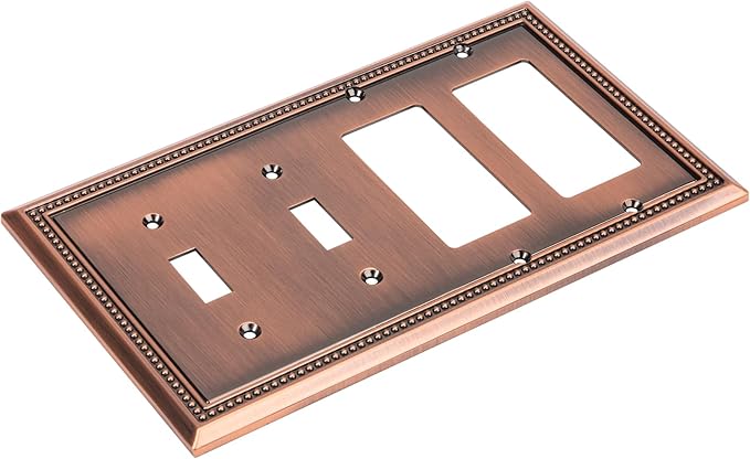 Henne Bery Sunken Pearls Decorative Wall Plate Switch Plate Outlet Cover (Double Toggle/Double Decorator, Antique Copper)