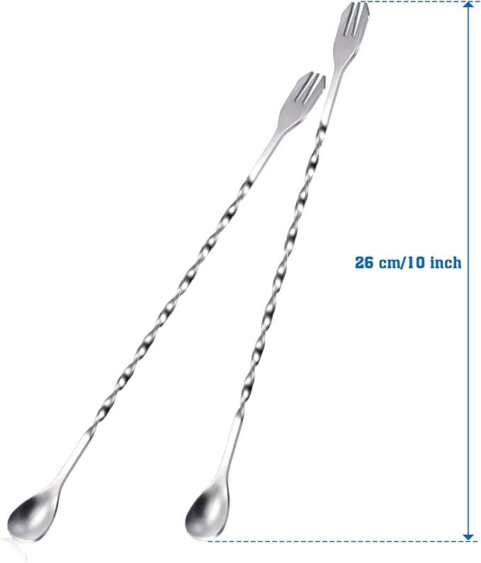 Boao 8 Pcs 10 Inch Long Bar Spoon Cocktail Spoon Stirring Mixing Stainless - Image 2
