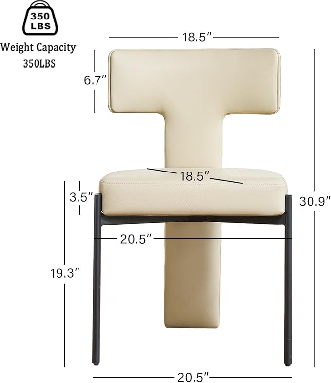Beige Dining Chairs Set of 4,Faux Leather Dining Chairs with Soft Cushion,Comfortable Upholstered Armless Dining Room Chairs with Curved Plywood Back