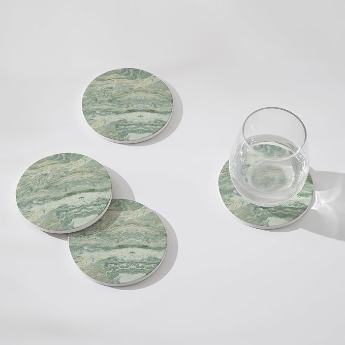 Set of 6 Sage Green Abstract Onyx Marble Coasters - Image 4